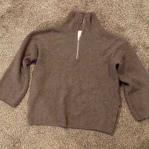 H&M Taupe Ribbed Half-Zip Sweater